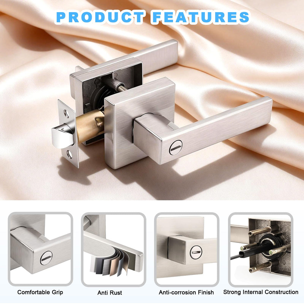 10 Pack Brushed Nickel Door Handles Privacy Door Levers, Heavy Duty Bed and Bath Door Locks Interior Keyless