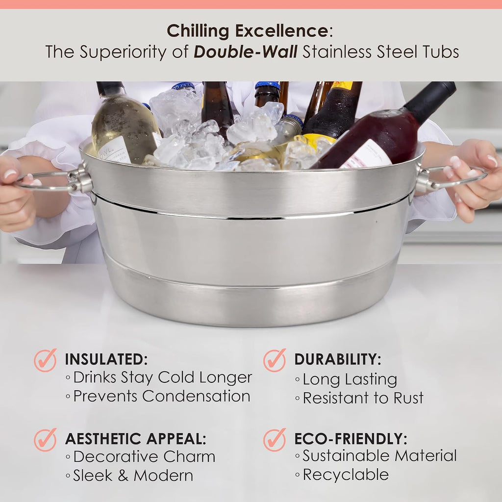 Insulated Stainless Steel Ice Bucket with Lid for Parties, 12Qt Brushed