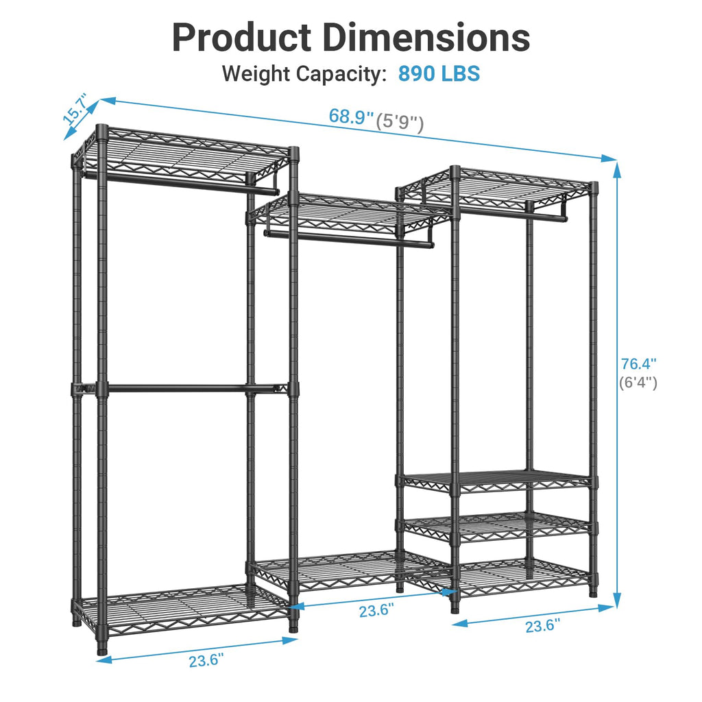 V5 Heavy Duty Clothes Rack, Freestanding Modular Closet System, Black
