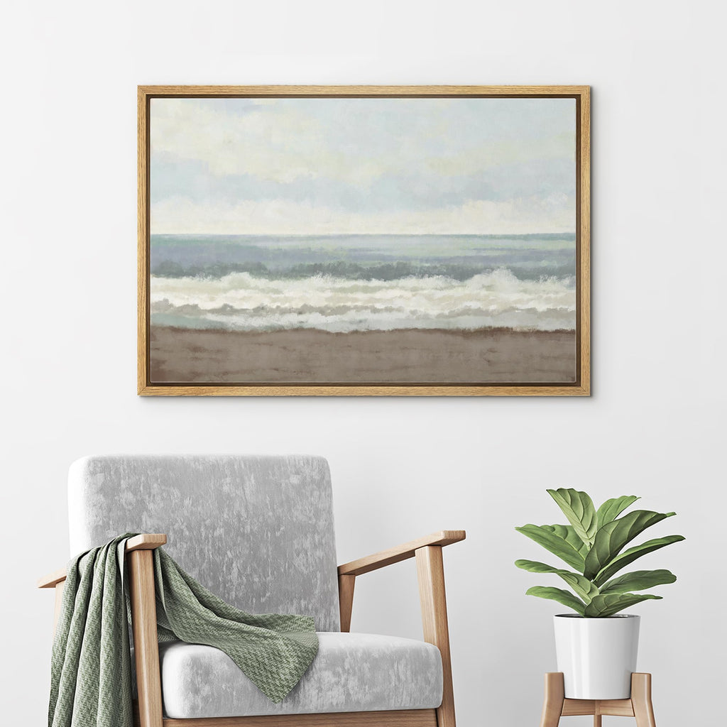 Framed Canvas Print Wall Art Ocean Wave Coastal Landscape Nature Wilderness Illustrations Fine Art Decorative