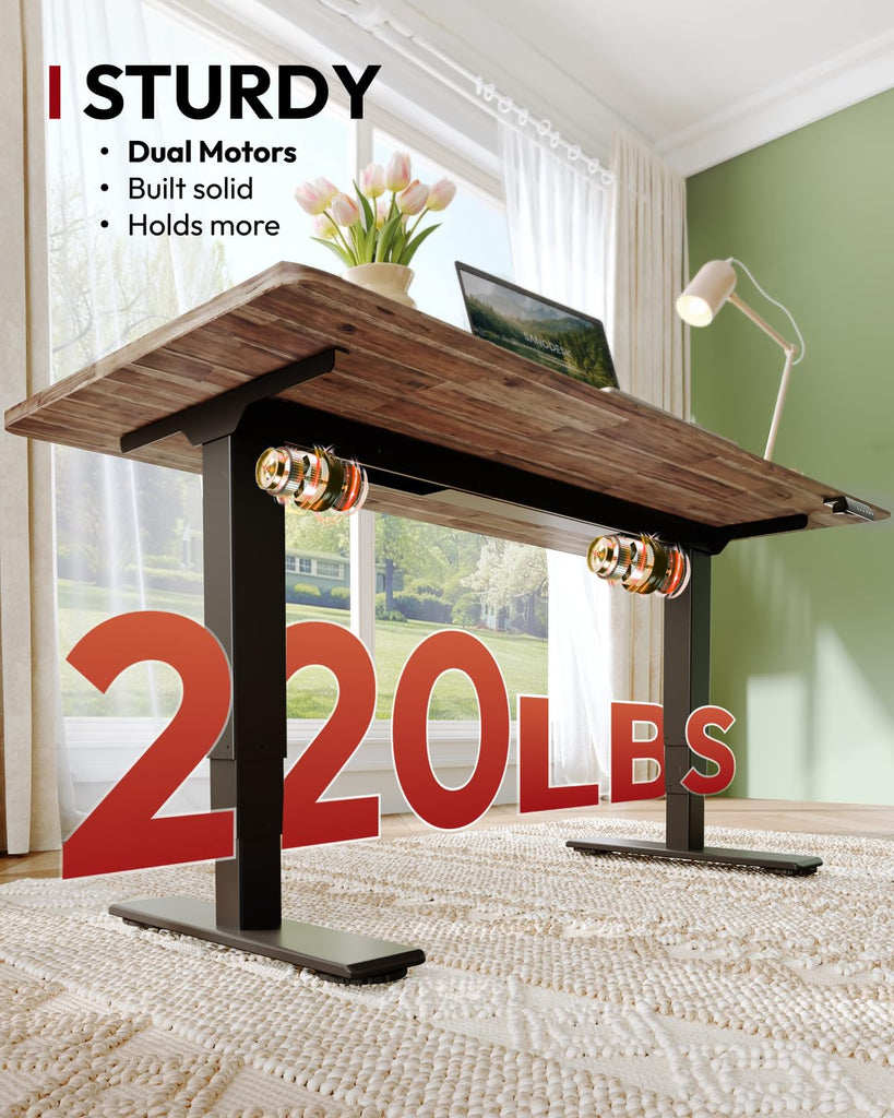 Solid Wood Dual Motor Standing Desk-60"x30"-Walnut/Black