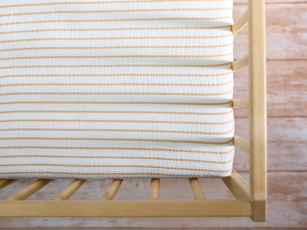Muslin Fitted Crib Sheet, 100% Cotton, 28"x52", Neutral Stripe