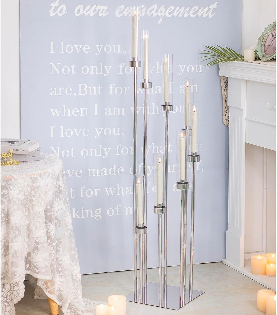 Floor Candelabra Wedding Centerpiece, 45.3'' Tall Floor Candle Holder Set, 8-arm Silver Metal Candlestick Holders