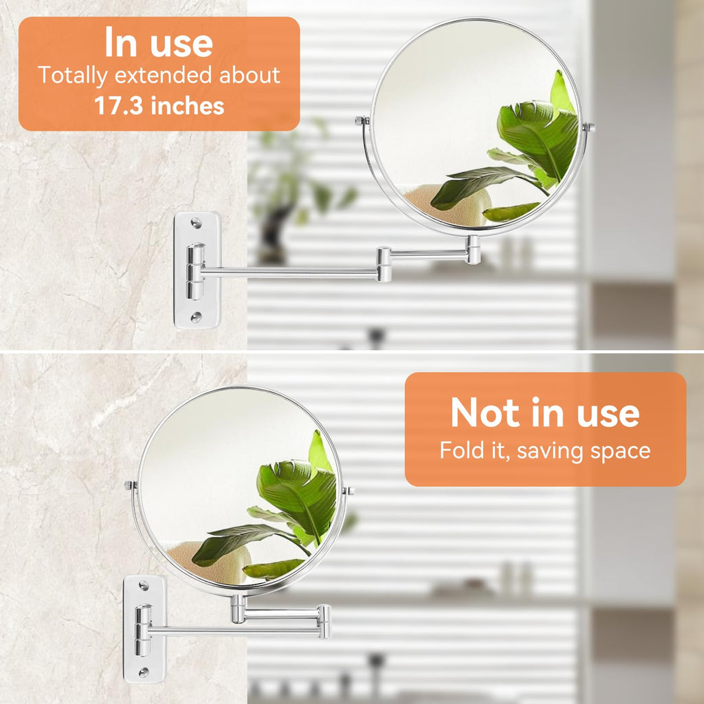 8 inch Wall Mounted Makeup Mirror, 1X/10X Magnifying Double-Sided Wall Mount Shaving Mirror (Close-Up 10X)