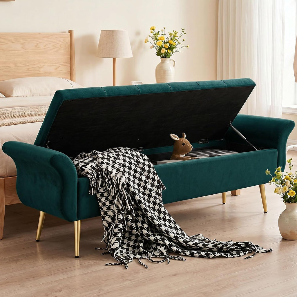 Storage Ottoman Bench 63'' Length Upholstered End of Bed Bench
