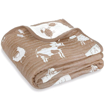 Ultra Soft Muslin Baby Blanket 6 Layers Neutral Swaddles Bed Blankets with Lovey Animal Design for Newborn Babies