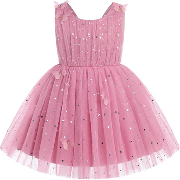 Toddler Baby Girls Sequin Butterfly Birthday Dress Smocked Backless Tulle Party Pageant Flower Girl Wedding Dresses
