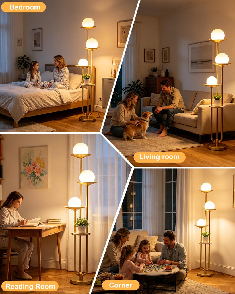 3-Globe Floor Lamp with Table Modern Gold Dimmable Floor Lamps