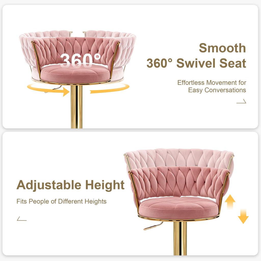 Bar Stools Set of 4, Adjustable Barstools Counter Height Stools with Back and Arm, Velvet Woven Kitchen Island Stools