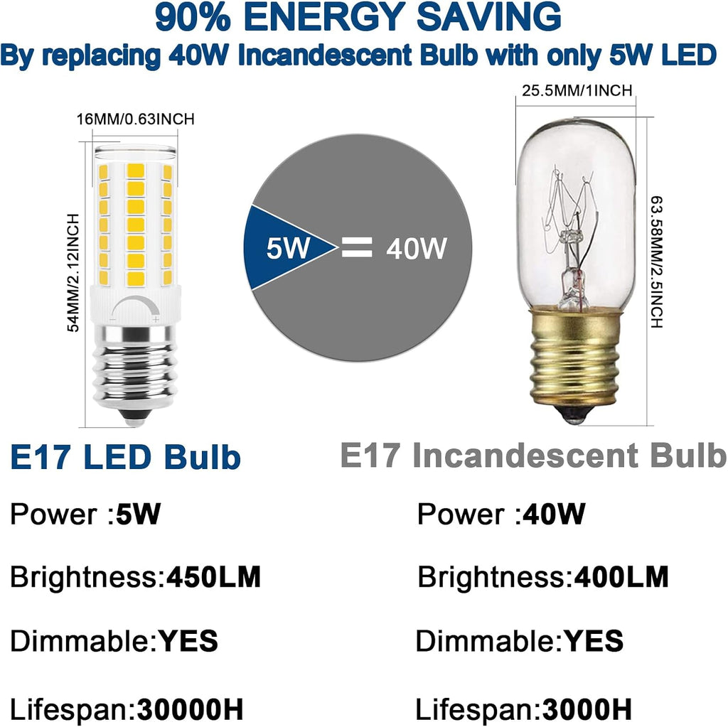 LED Microwave Light Bulb, E17 LED Bulb Dimmable, 40W Incandescent Replacement, Natural White 4000K, T7 Appliance Bulb