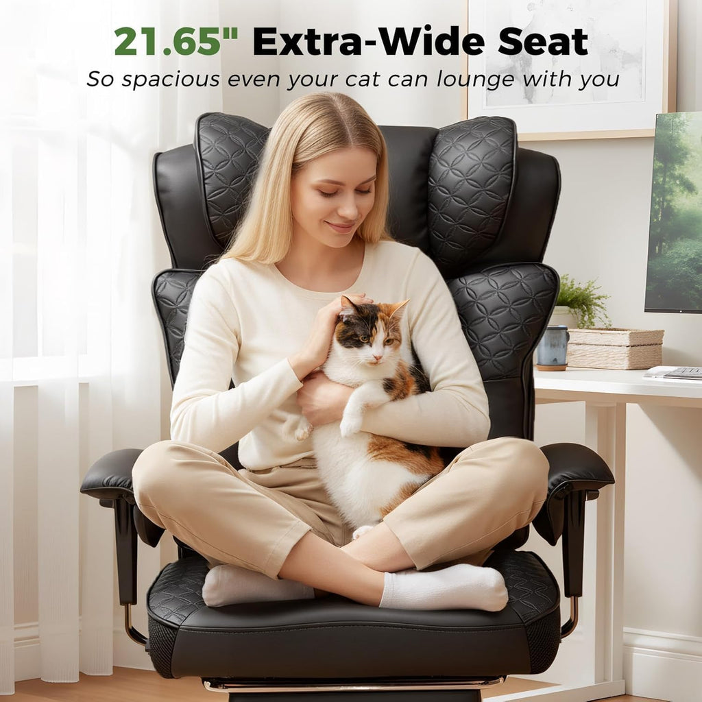 Big and Tall Office Chair Wide Ergonomic Gaming Chair with Deluxe Embossing Designed Leather with Foot