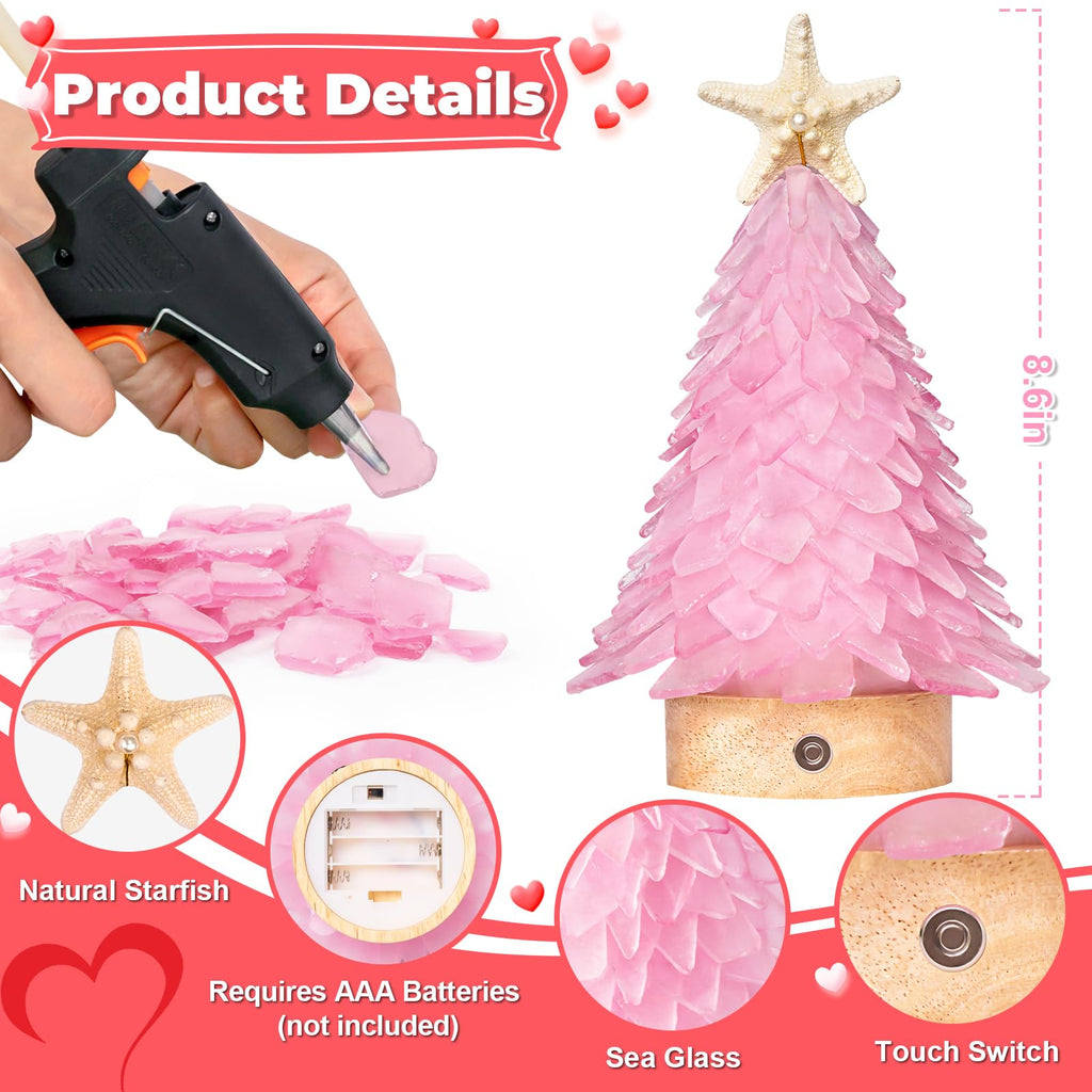 Handcrafted Pink Sea Glass Christmas Tree with LED Lights Table Centerpiece
