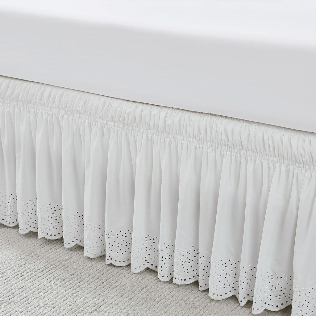 Vintage Eyelet Bed Skirt Single Queen/King/Cal King Off White - Dust Ruffle - Wrap Around Bed Skirt - Coquette Decor