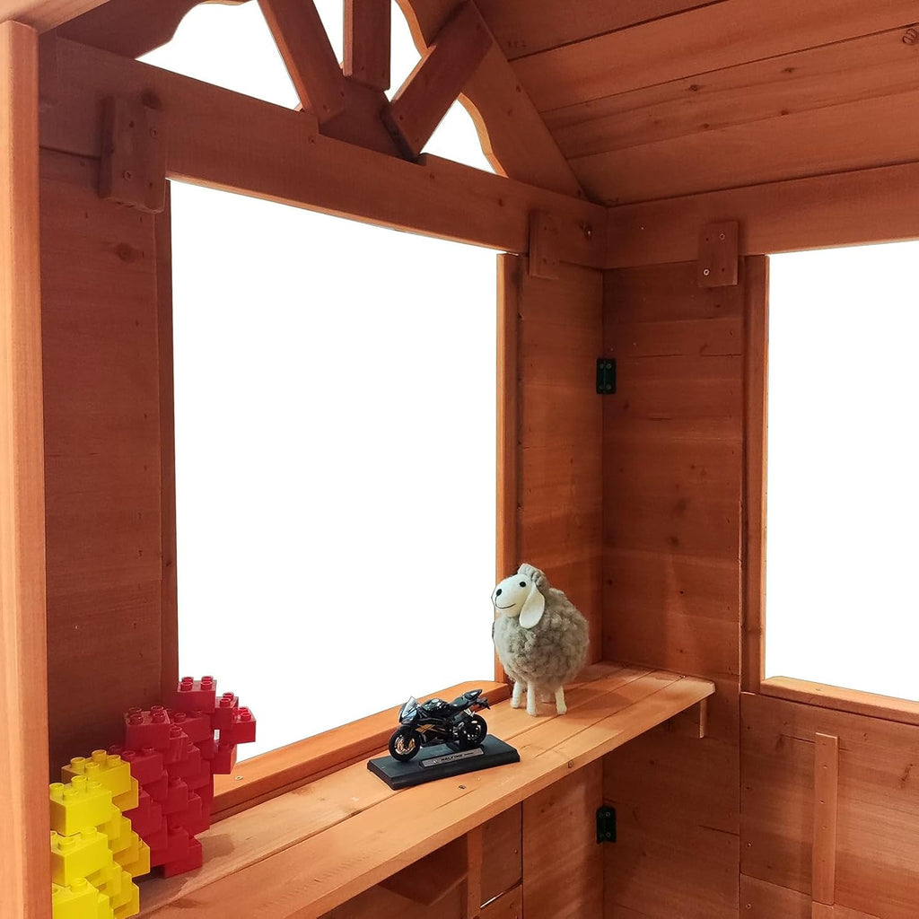 Kids Outdoor Playhouse with Door & 2 Windows - Wooden Backyard Play House for Ages 3-8 - 42"L x 46"W x 55"H - Easy