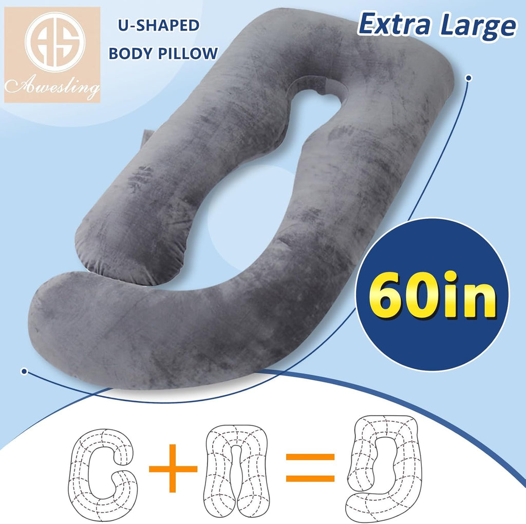 Shredded Memory Foam U Shaped Pregnancy Pillow with Cover | Shredded foam adapts to body curves, relieves back & hip