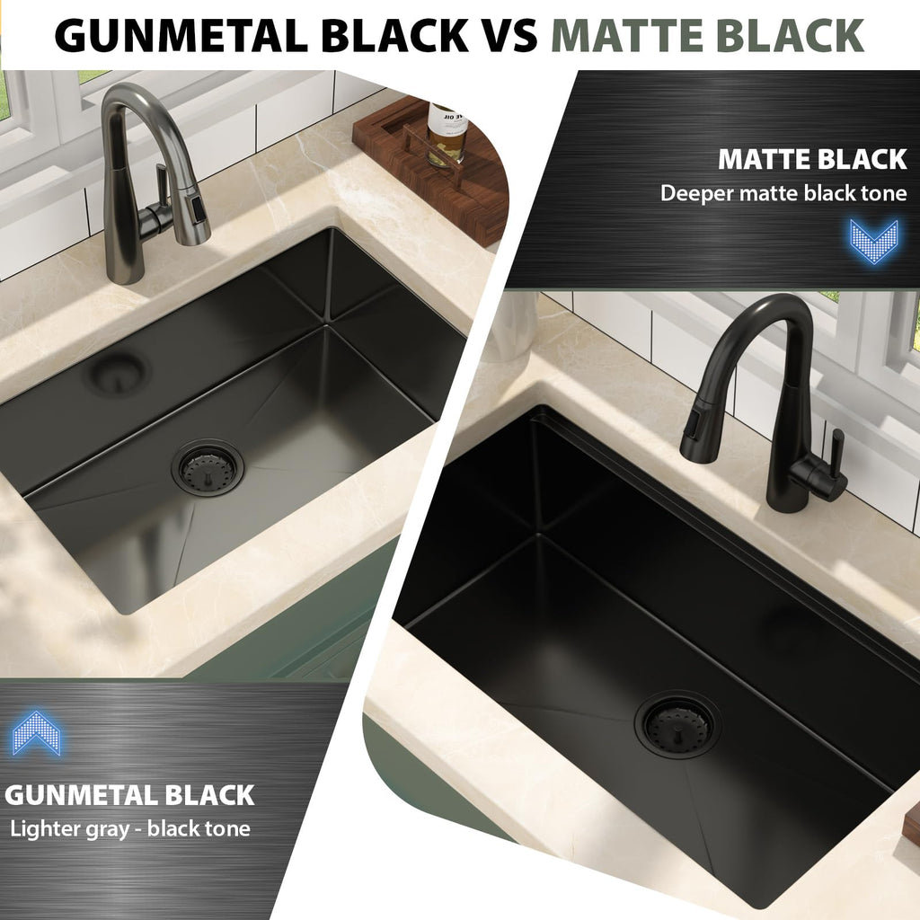 27 Inch Matte Black Undermount Kitchen Sink Workstation