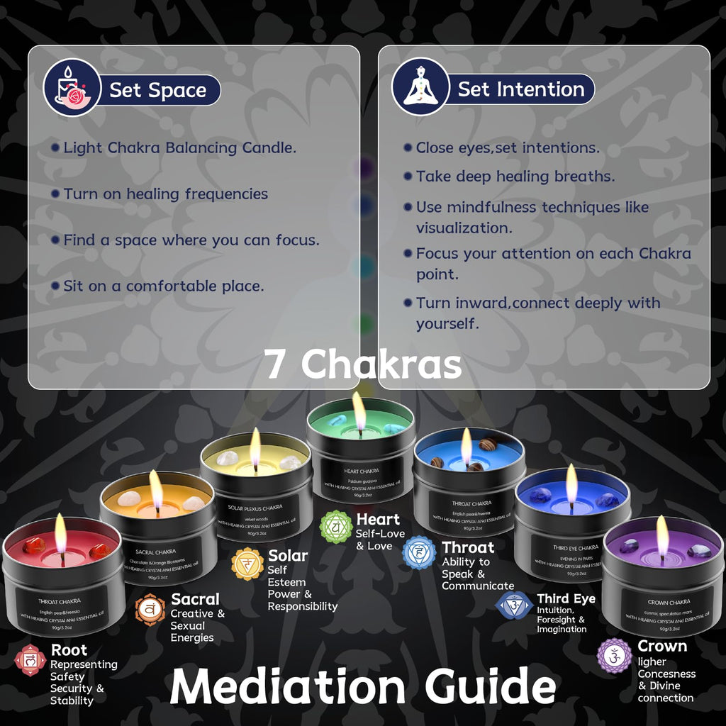7 Chakra Crystal Candles with Healing Stones & Bracelets - Scented Meditation Candles for Stress Relief, Spiritual