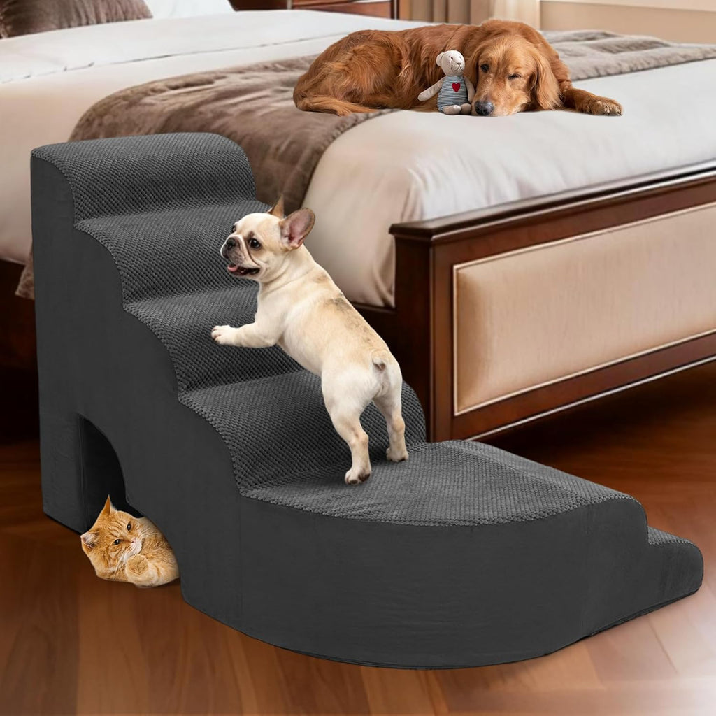 Dog Stairs for High Beds, 6 Steps Soft Foam Pet Stairs for Bed 27-30 inches, L Shaped Dog Steps