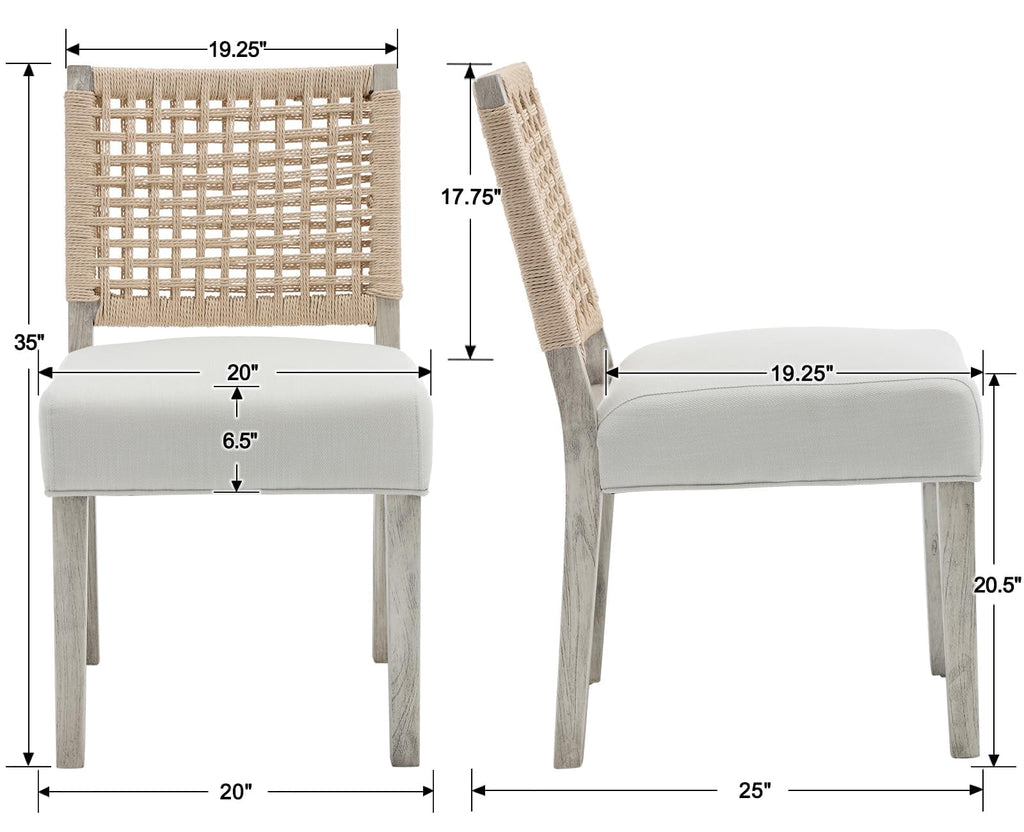 Farmhouse Dining Chairs Set of 4, Upholstered Kitchen Room Chairs with Rattan Back, Solid Wood Woven Back Dining
