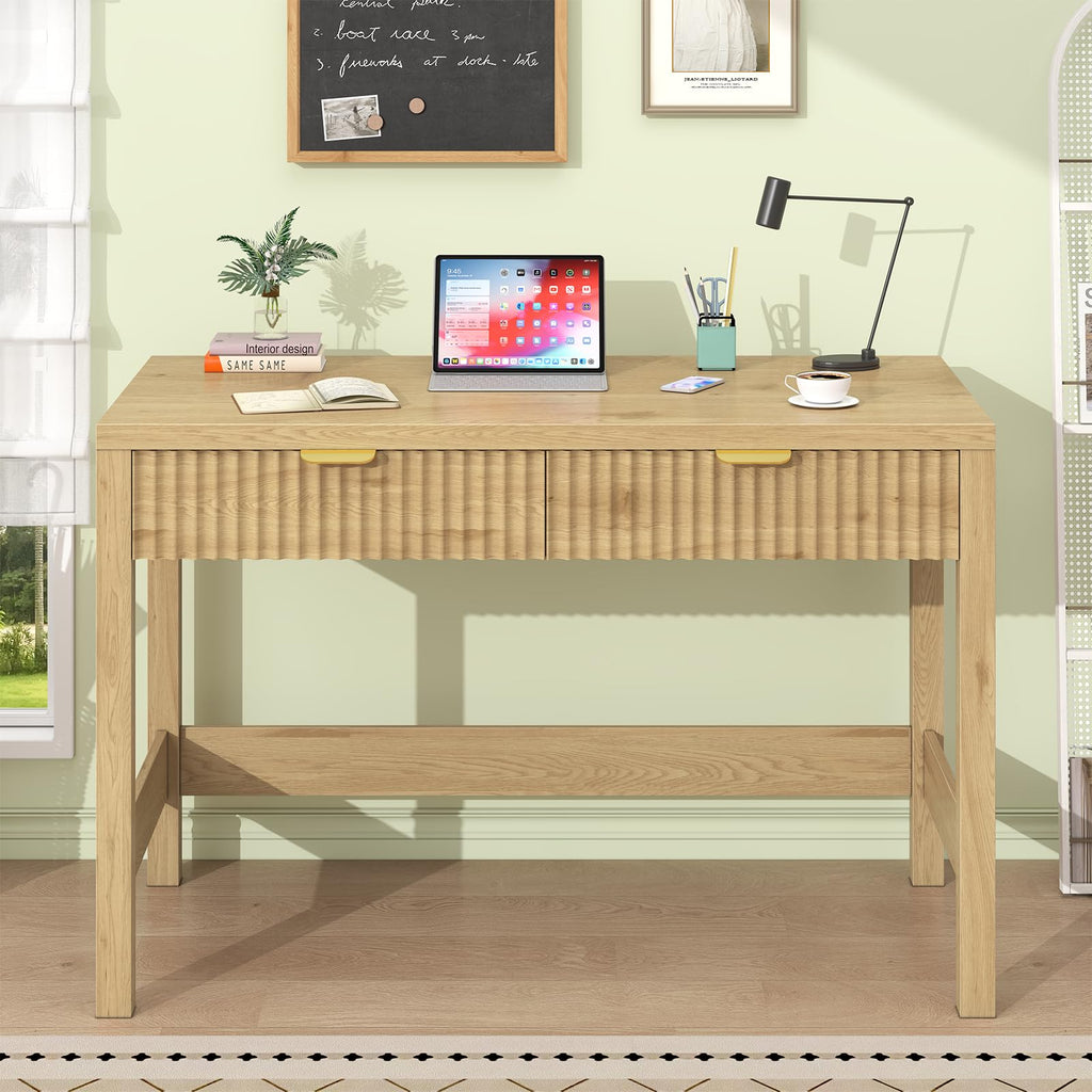 39 Inch Small Fluted Computer Desk with 2 Drawers
