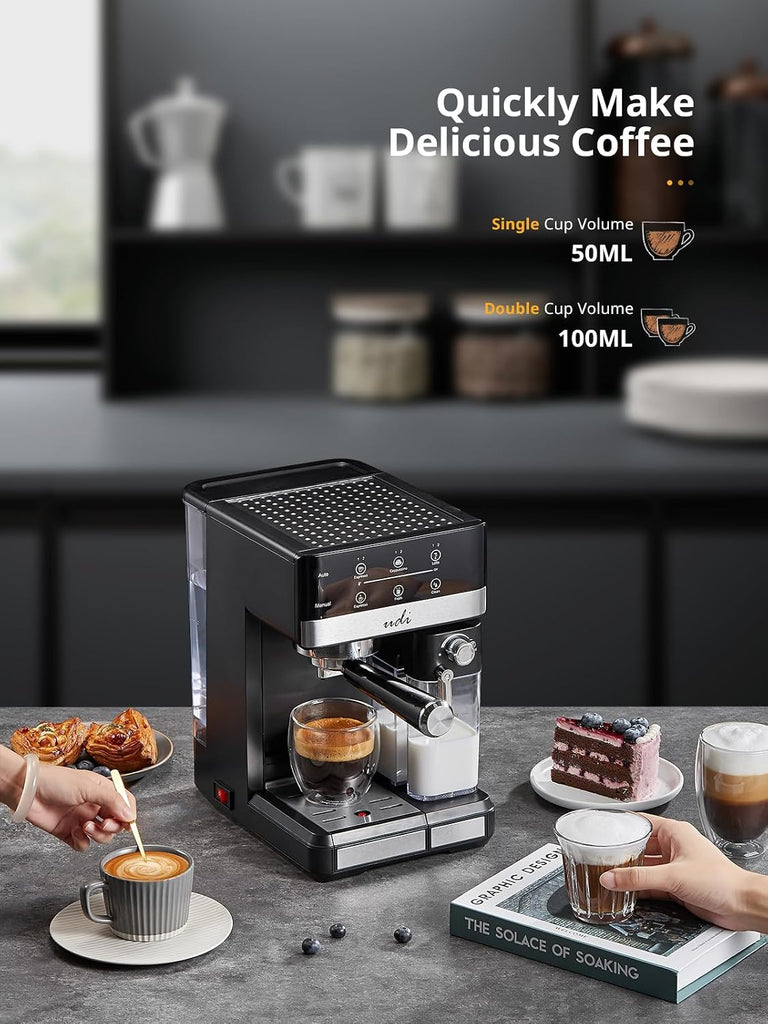 Espresso Machine, 20 Bar Automatic Cappuccino & Latte Coffee Maker | Auto or Manual Quick Brew Dual Boiler