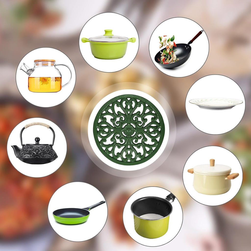 Cast Iron Trivet 6.7 Inch Iron Trivet for Hot Dish Pot Pan Plate Teapot,Heat Resistant Cast Iron Trivets with Rubber