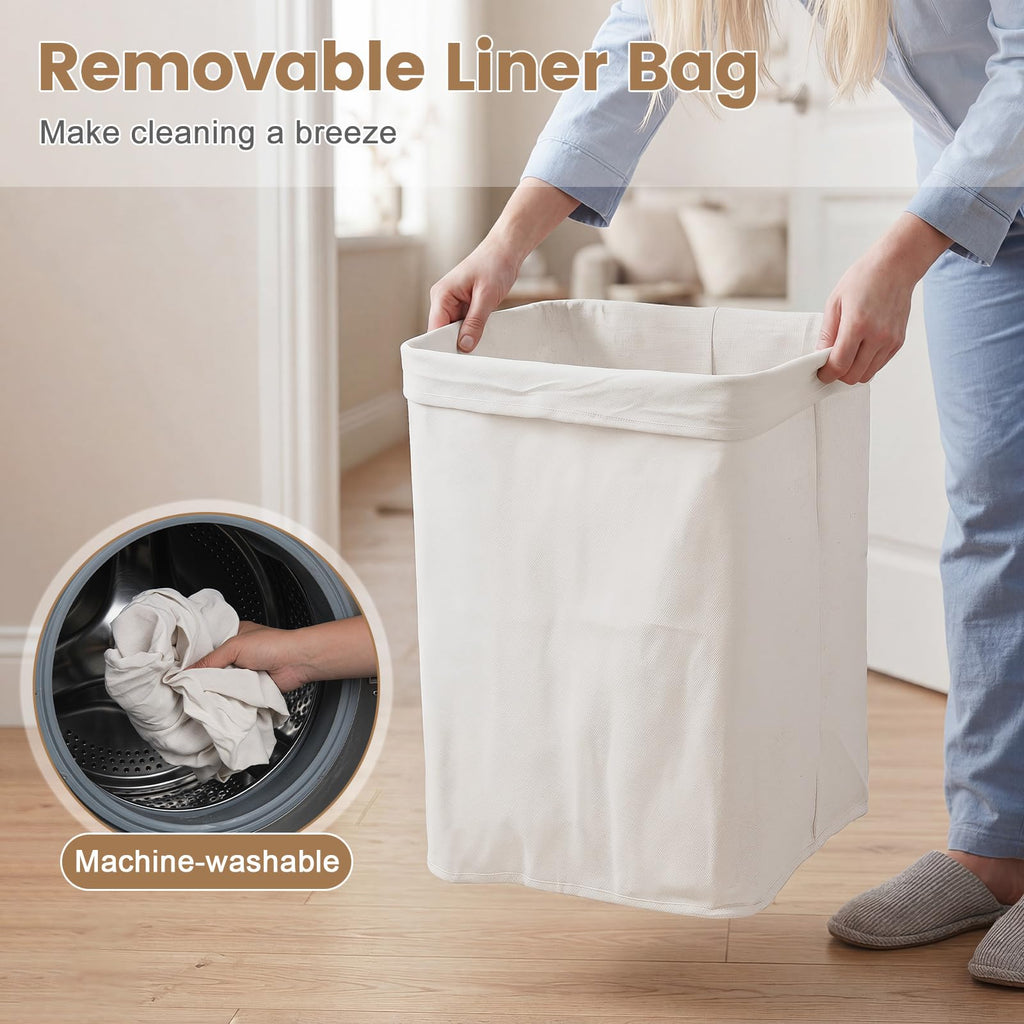 Bamboo Laundry Hamper with Lid, Removable Liner & Portable Handles