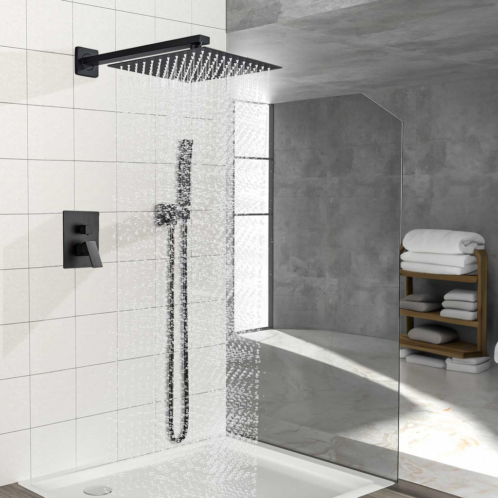 12 Inch Shower Faucet Set, Matte Black Shower System With Handheld
