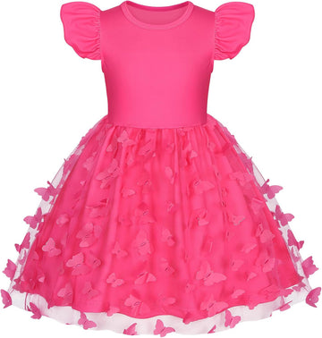Girls Casual Dresses Toddler Ruffle Sleeve Butterfly Tulle Dress