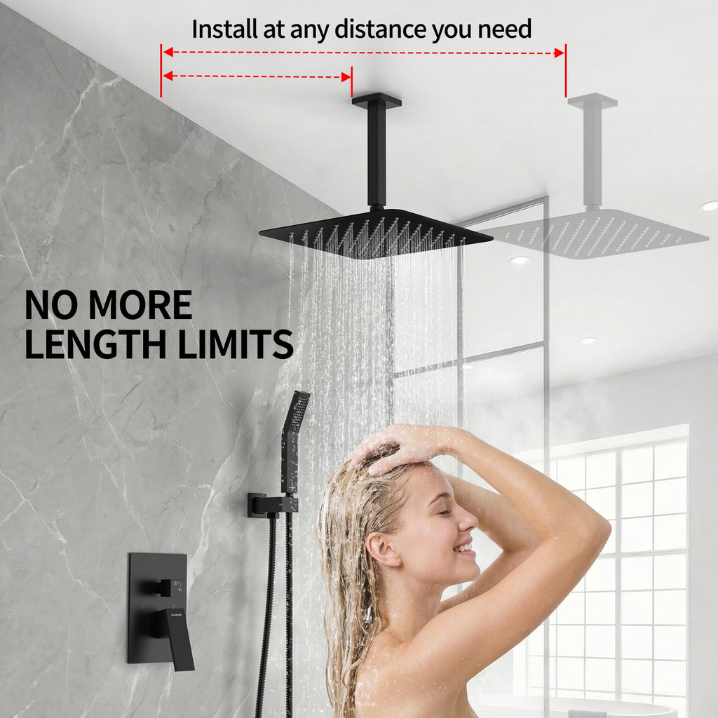 12 Inch Ceiling Mount Rain Shower System,Matte Black