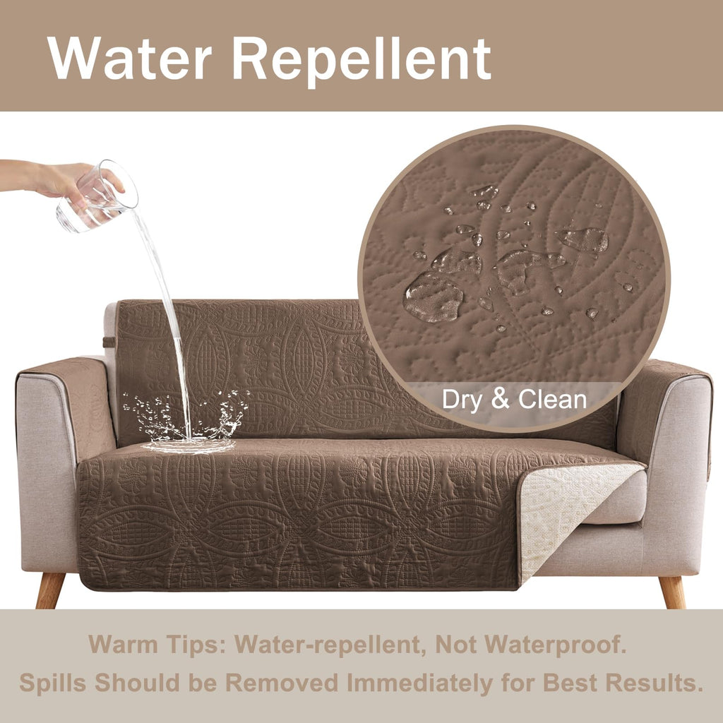 Toffee Loveseat Covers for 2 Cushion Couch, Water-Repellent Covers for Love Seat Sofa, Machine Washable Quilted Couch
