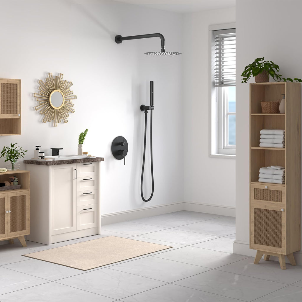 Shower System with 10 Inch Round Rain Shower Head and Handheld Wall Mounted, High Pressure Rainfall Heads Shower