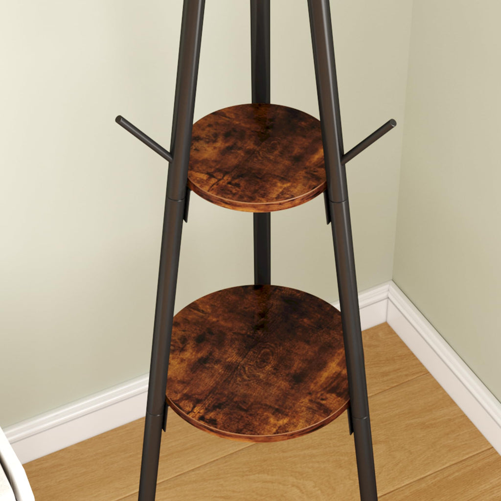 Coat Rack, Coat Hanger Stand with 2 Shelves, Freestanding Hall Tree, Metal Hat Hanger with 12 Hooks for Clothes Hats