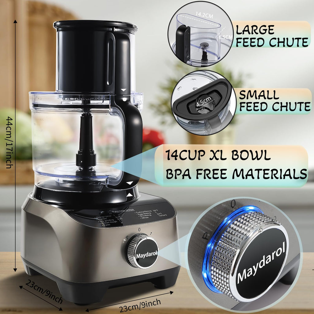 14 Cup Food Processor, 11-in-1 Food Processor and Blender Combo with Large Chute, 51 oz for Smoothies & Ice, for