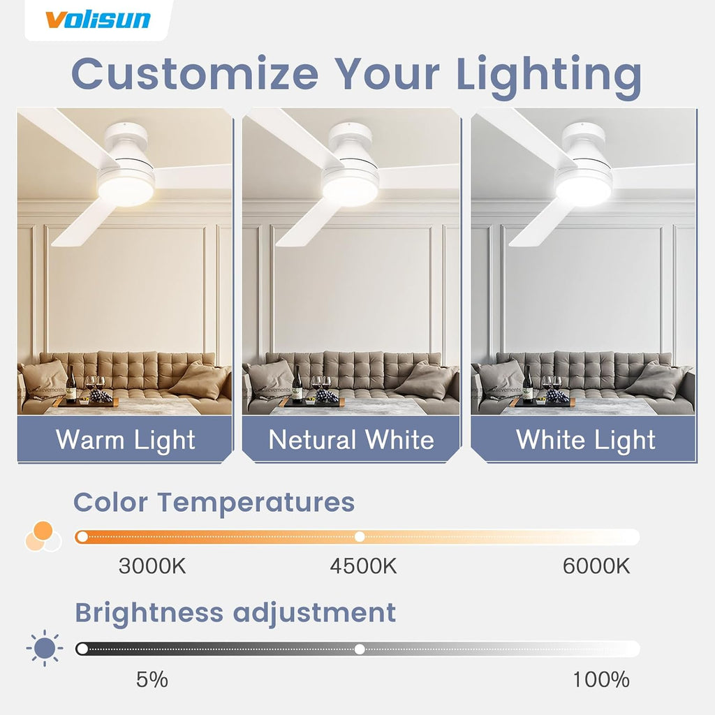 Ceiling Fan with Lights, 42 inch Low Profile Ceiling Fan with Light and Remote, Reversible, 3CCT, Dimmable