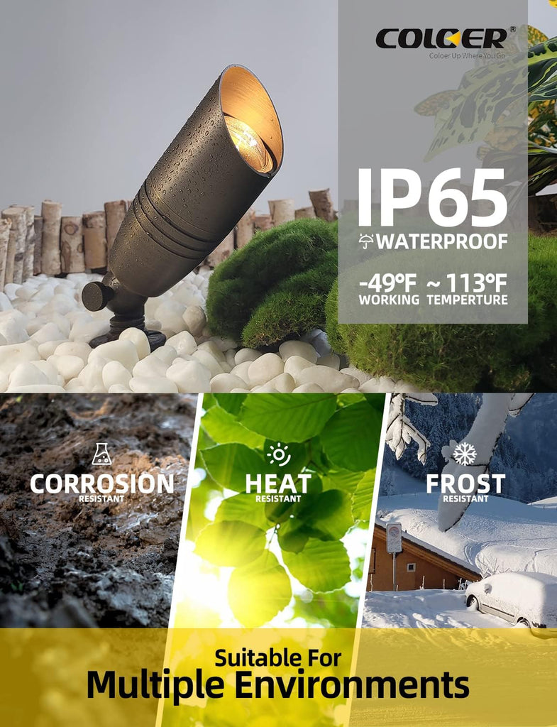 Die-cast Brass Landscape Spotlights Outdoor with 5W Aluminum Housing LED MR16 Bulb 2700K 450LM,12V AC/DC Low Voltage
