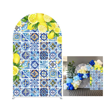 Patchwork Tile Arch Backdrop Cover Mediterranean Lemon Arched Stand Covers for Birthday Porcelain Parties Banquet