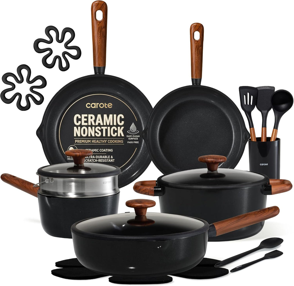 21pcs Ceramic Cookware Set, Pots and Pans Set | Non-Toxic Healthy Cooking Set with Silicone Lids, Dishwasher Safe