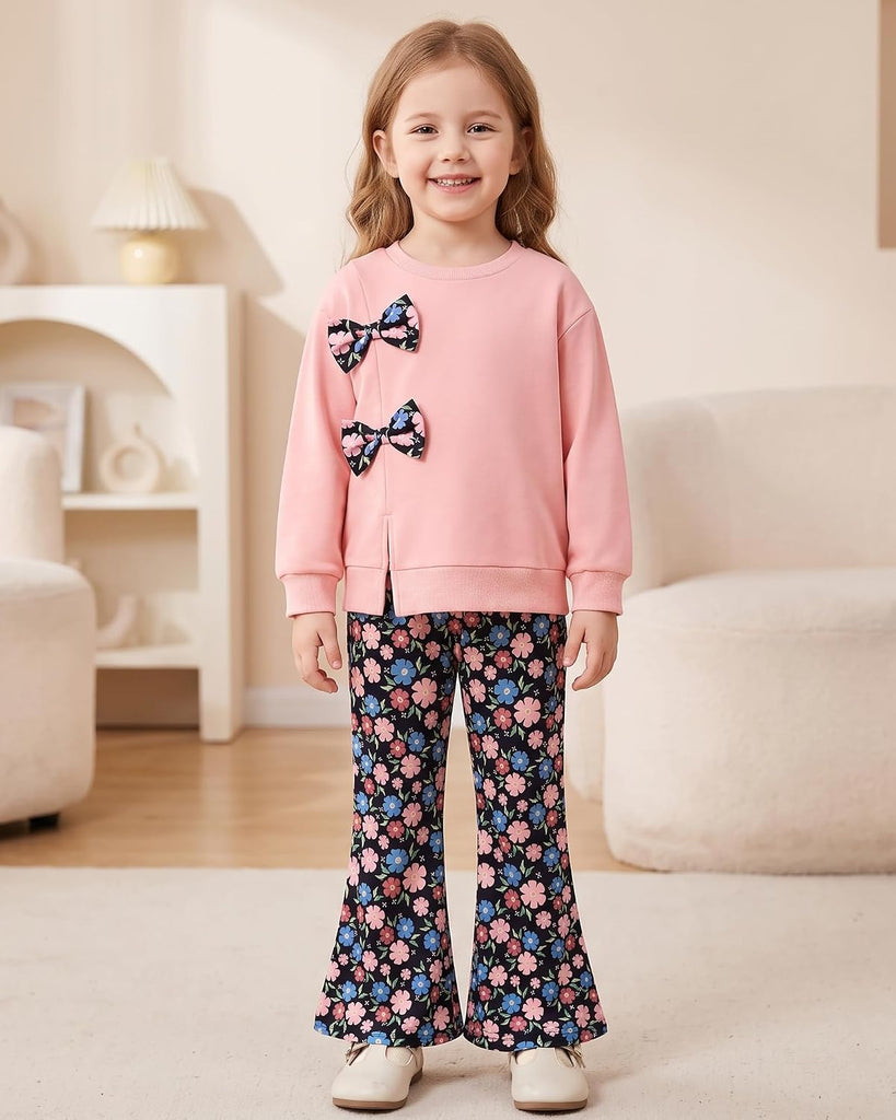 Toddler Girls Clothes Fall Long Sleeve Top Floral Flare Pants 2Pcs