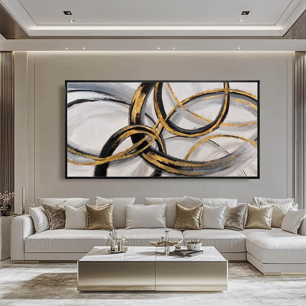 Large Framed Canvas Wall Art Gold Foil Prints Art Abstract Wall Pictures Dining Room Black Line Art Gallery