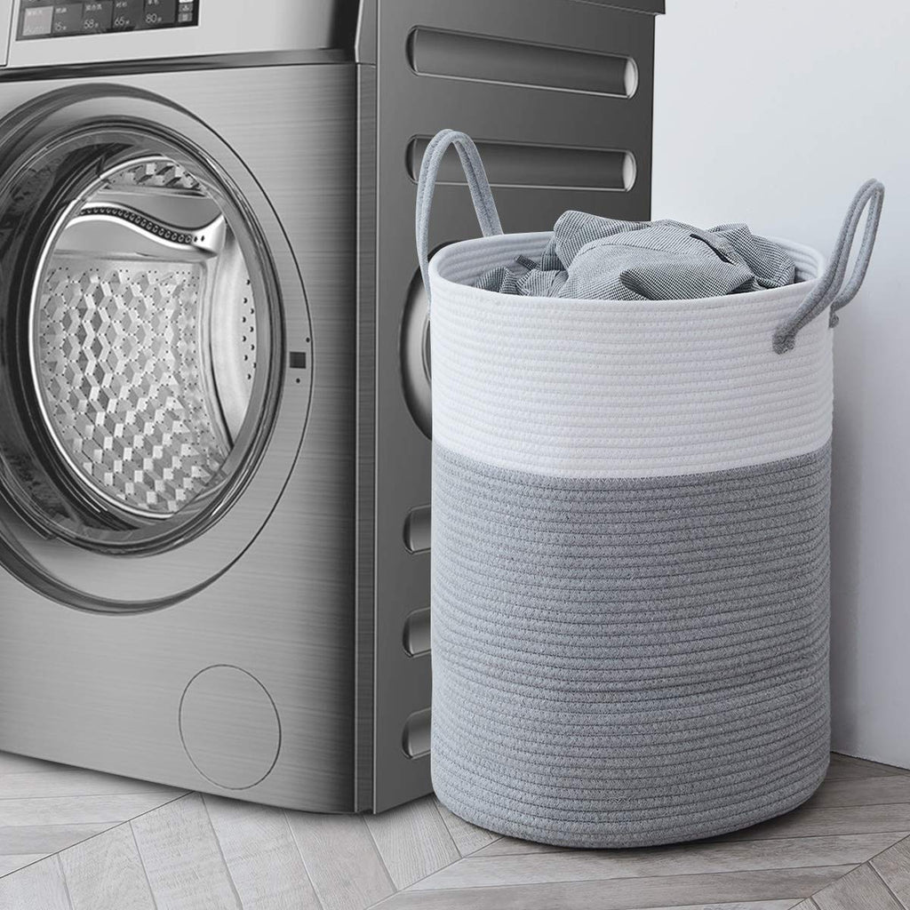 Cotton Laundry Hamper, 58L Tall Storage Basket-Grey