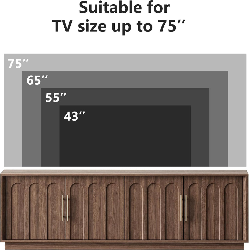 TV Stand for 75 Inch TV, Mid Century Modern TV Stand with Arched Design, Wood Grain Finish, Media Console with