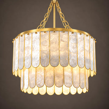 Gold Coastal Capiz Shell Chandelier - 22 Inch Handmade Shells Set in Brass
