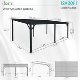 Domi 12' x 20' Lean to Gazebo, Wall Mounted Gazebos Pergola  - Image 8