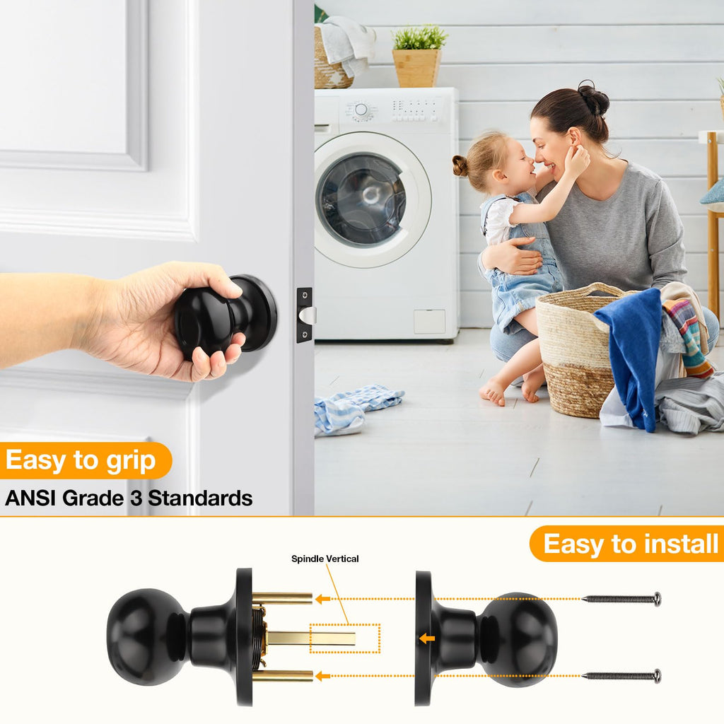 10 Pack Passage Door Knobs Matte Black Oval Door Knobs Interior Egg Shaped Door Knob and Handles for Closet Hallway