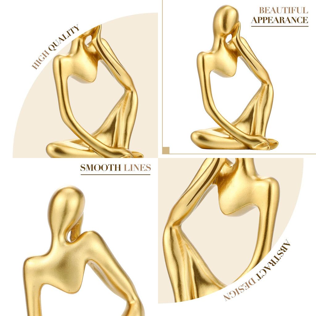 5 Pcs Thinker Statue Bird Figurines Set, Resin Accent Decor, Gold