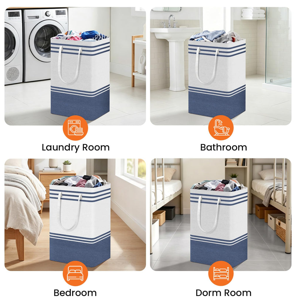 3-Pack Laundry Basket, Laundry Hamper, Blue-88L