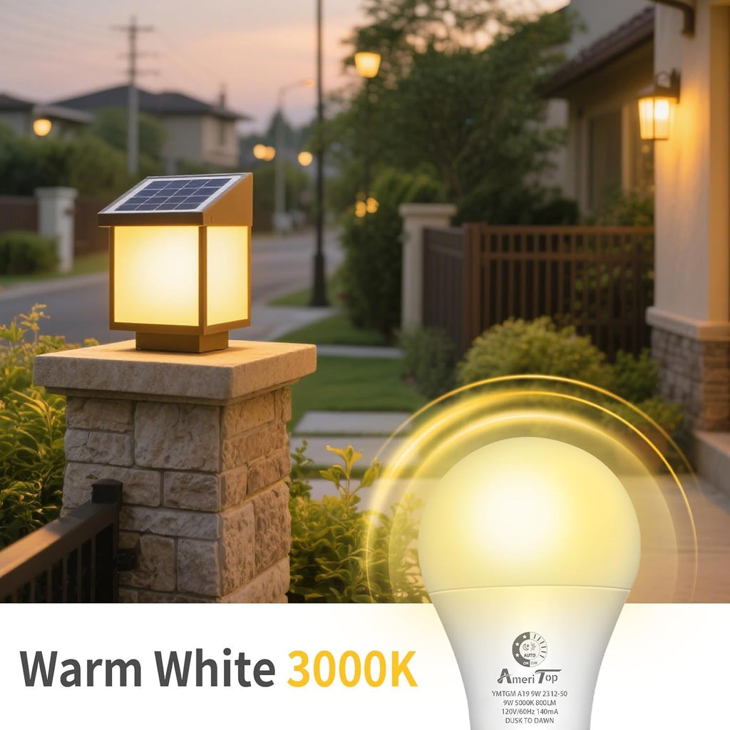 Dusk to Dawn Light Bulbs 5 Pack, A19 LED Sensor Bulbs, 3000K Warm White