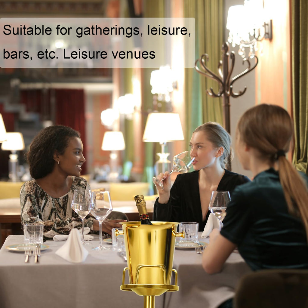 Champagne Ice Bucket with Stand Stainless Steel Wine Bucket on Stand Ice Cube Chiller Container Standing Ice Bucket