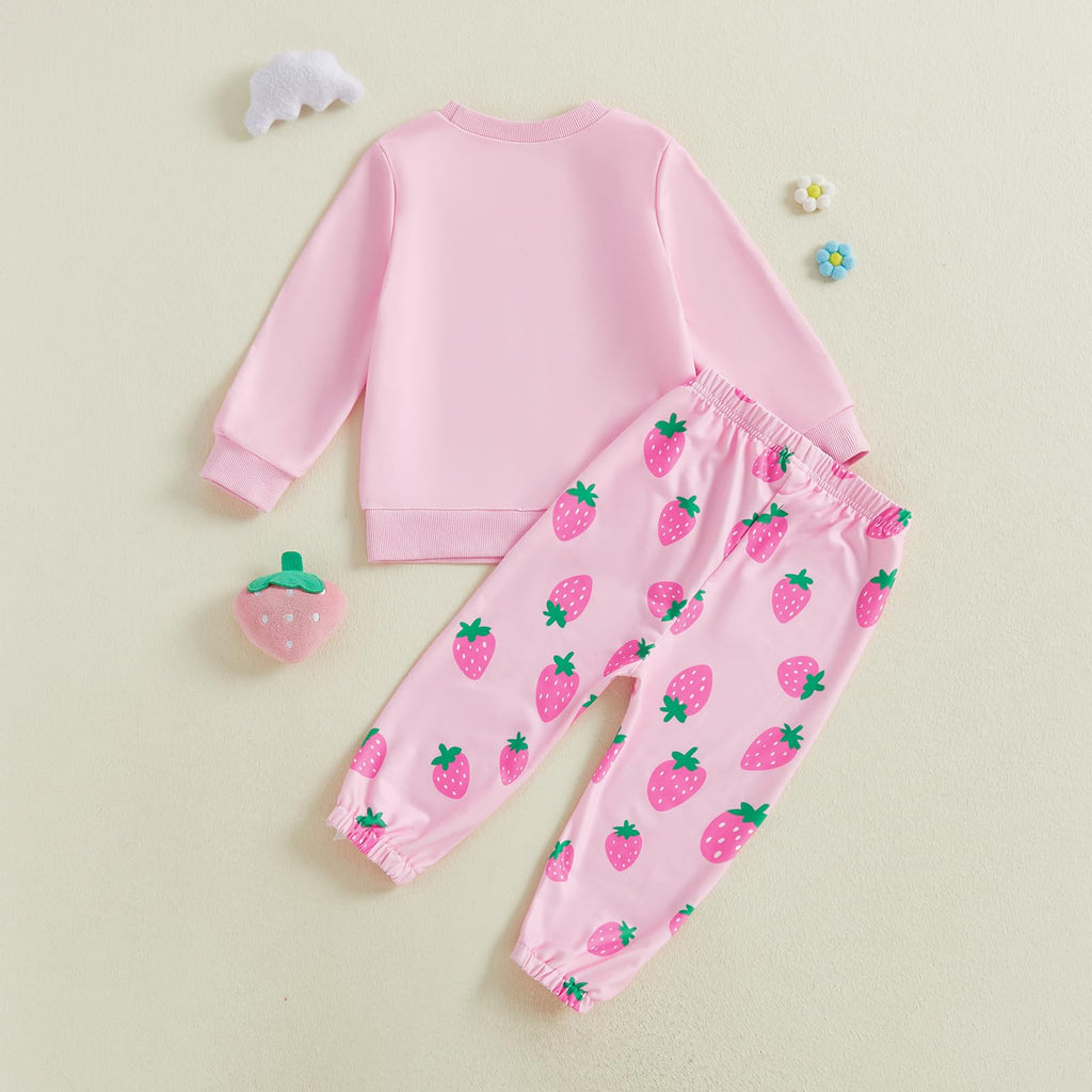 Toddler Baby Girl Fall Spring Outfit Strawberry Print Sweatshirt Top Pants Set Cute Clothes 9 12